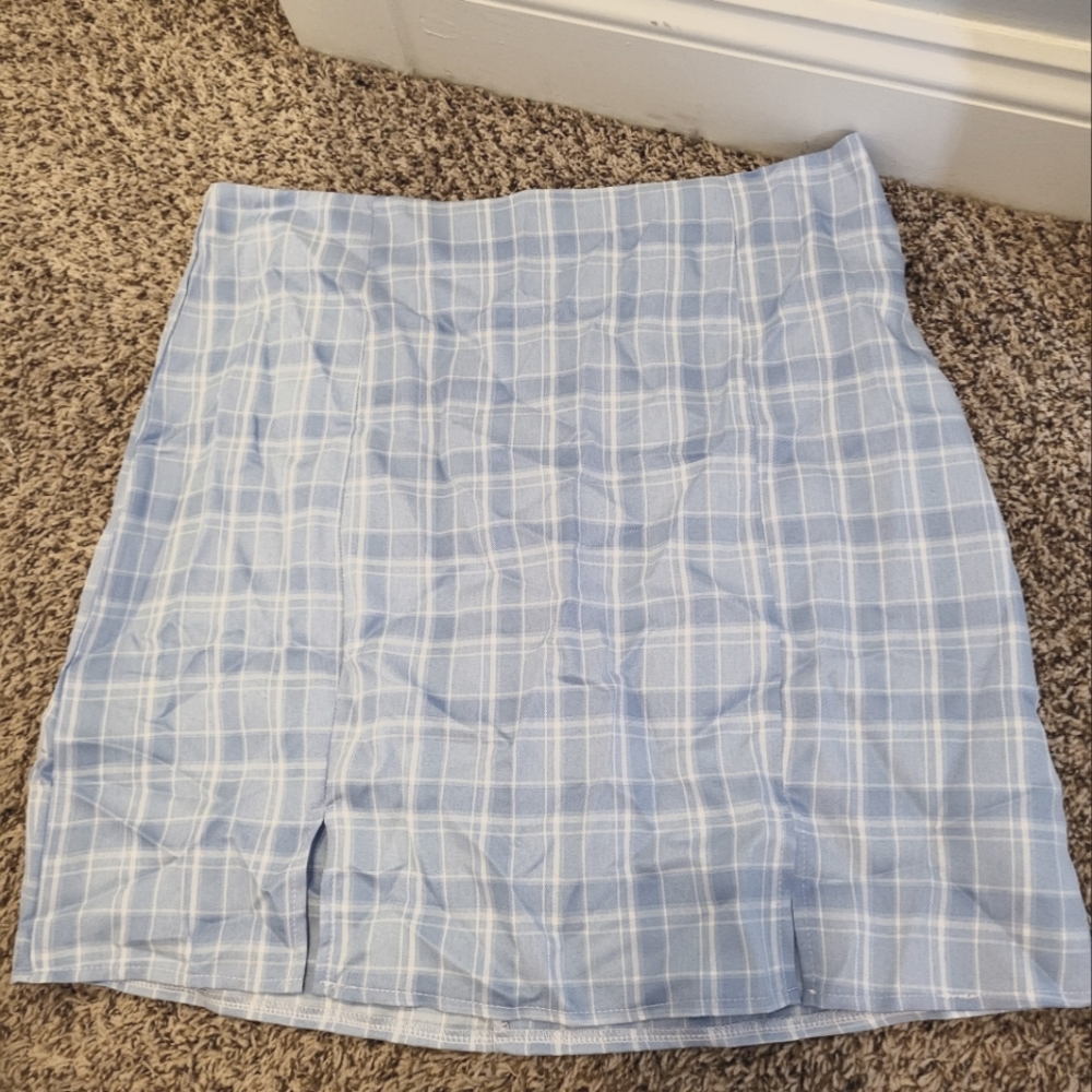Romwe XL Plaid blue and white skirt
